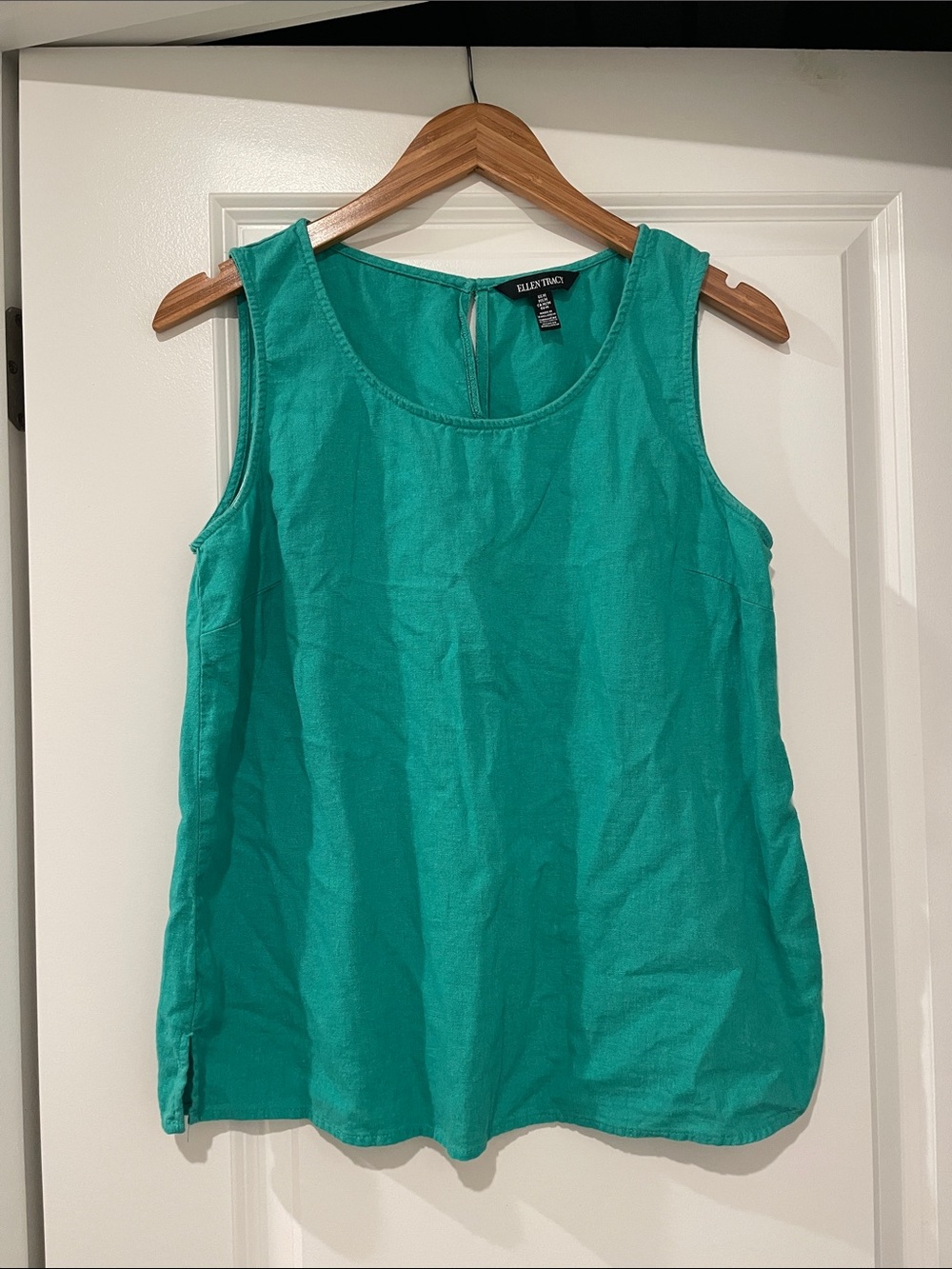 Ellen Tracy Teal green Scoop Neck linen blend Tank top medium